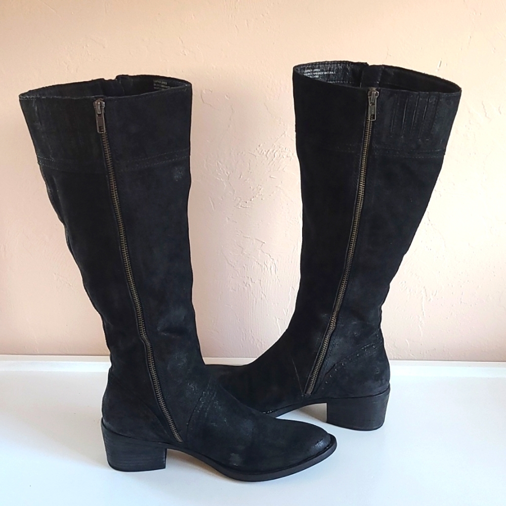 NWOT Born Crown Poly Equestrian Black Suede Wide Calf Riding Boots 9.5M Women
